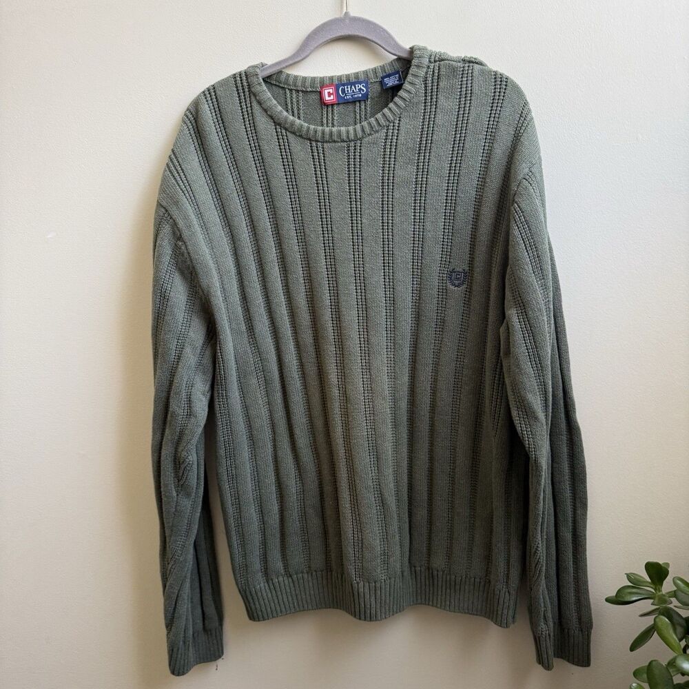 Men’s Chaps Medium 100% Cotton Ribbed Sweater Green Logo Size XL